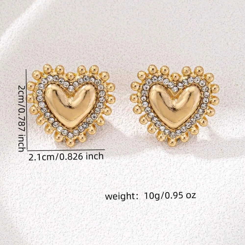Minimalist heart crystal stud earrings; NWOR
